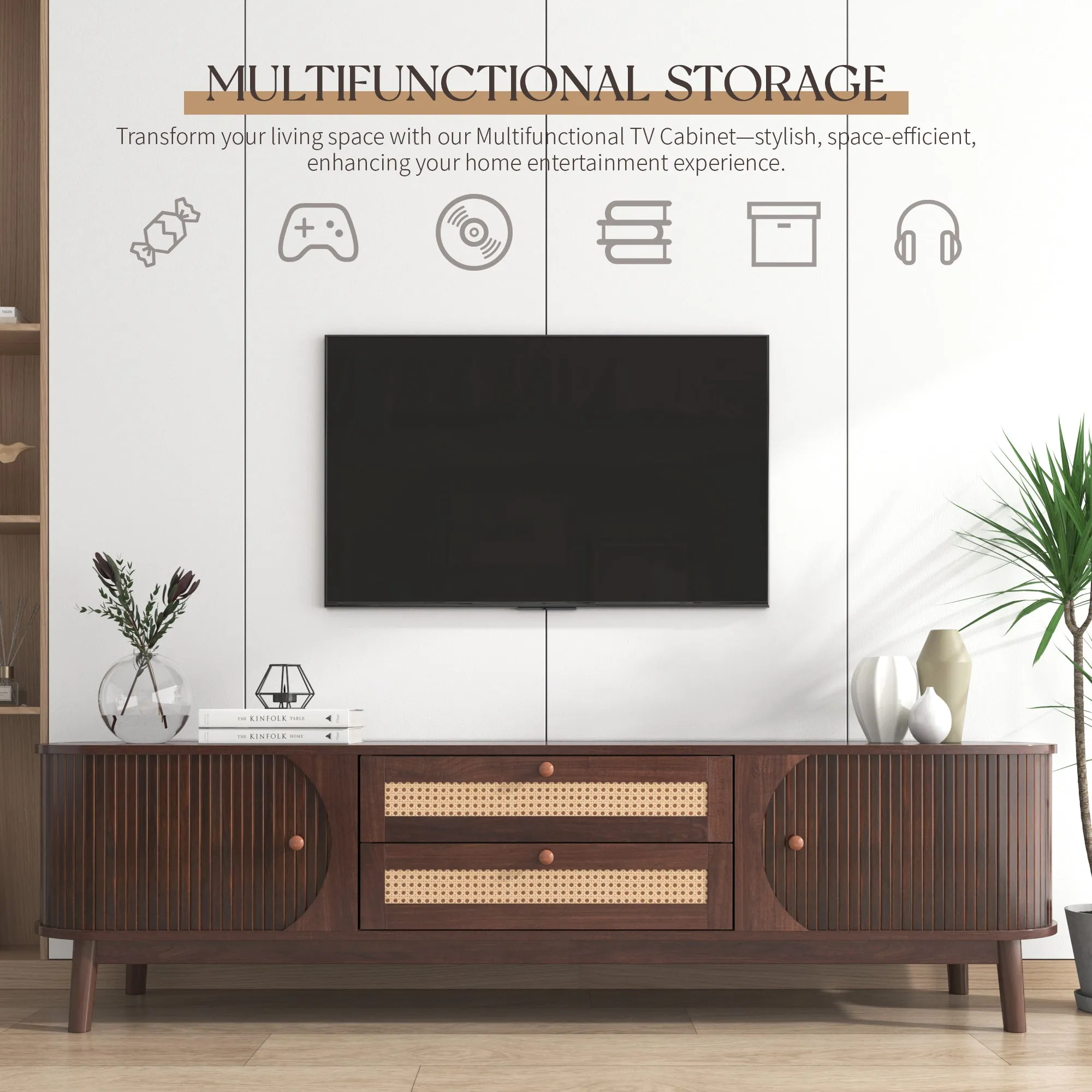 Modern Farmhouse Rattan TV Stand