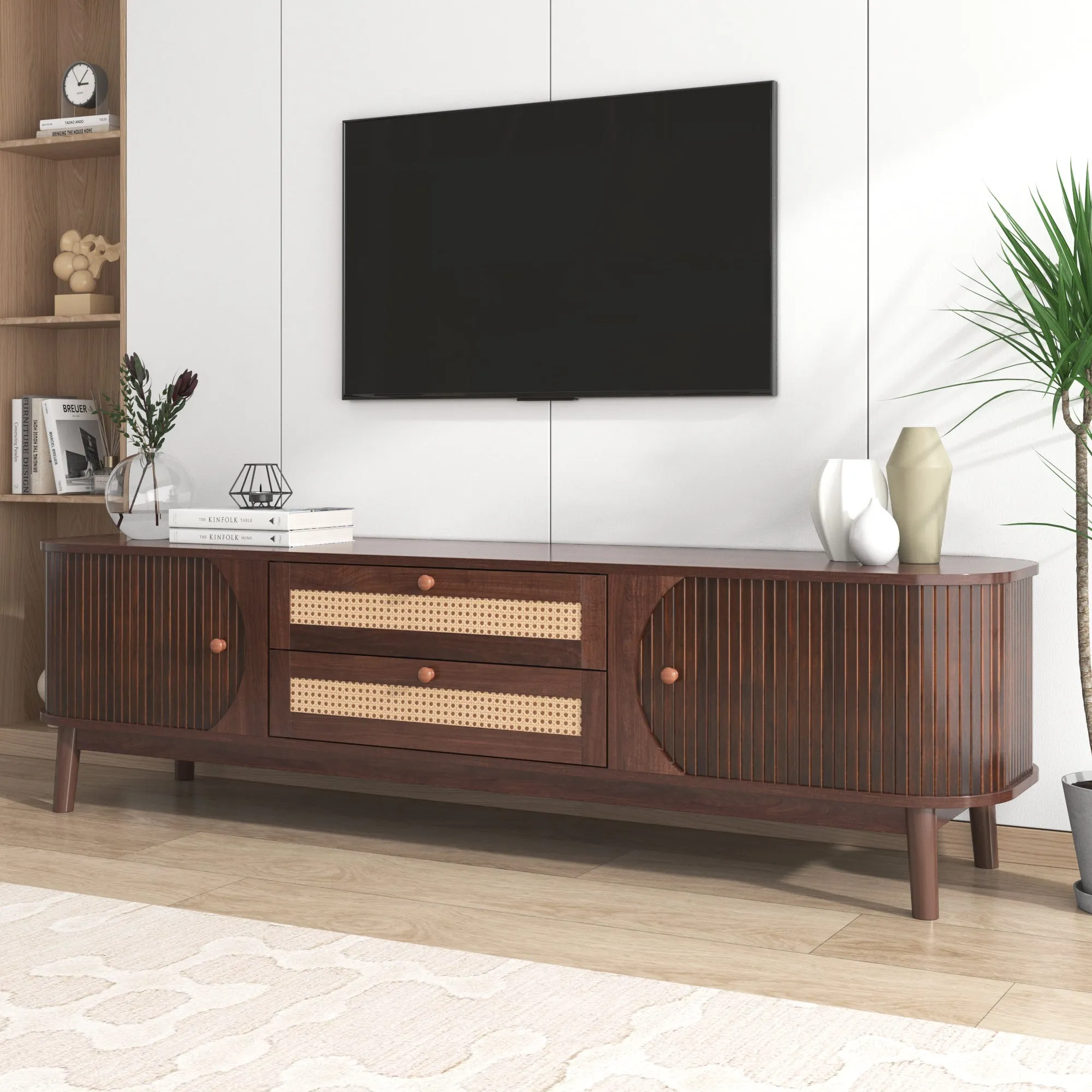 Modern Farmhouse Rattan TV Stand