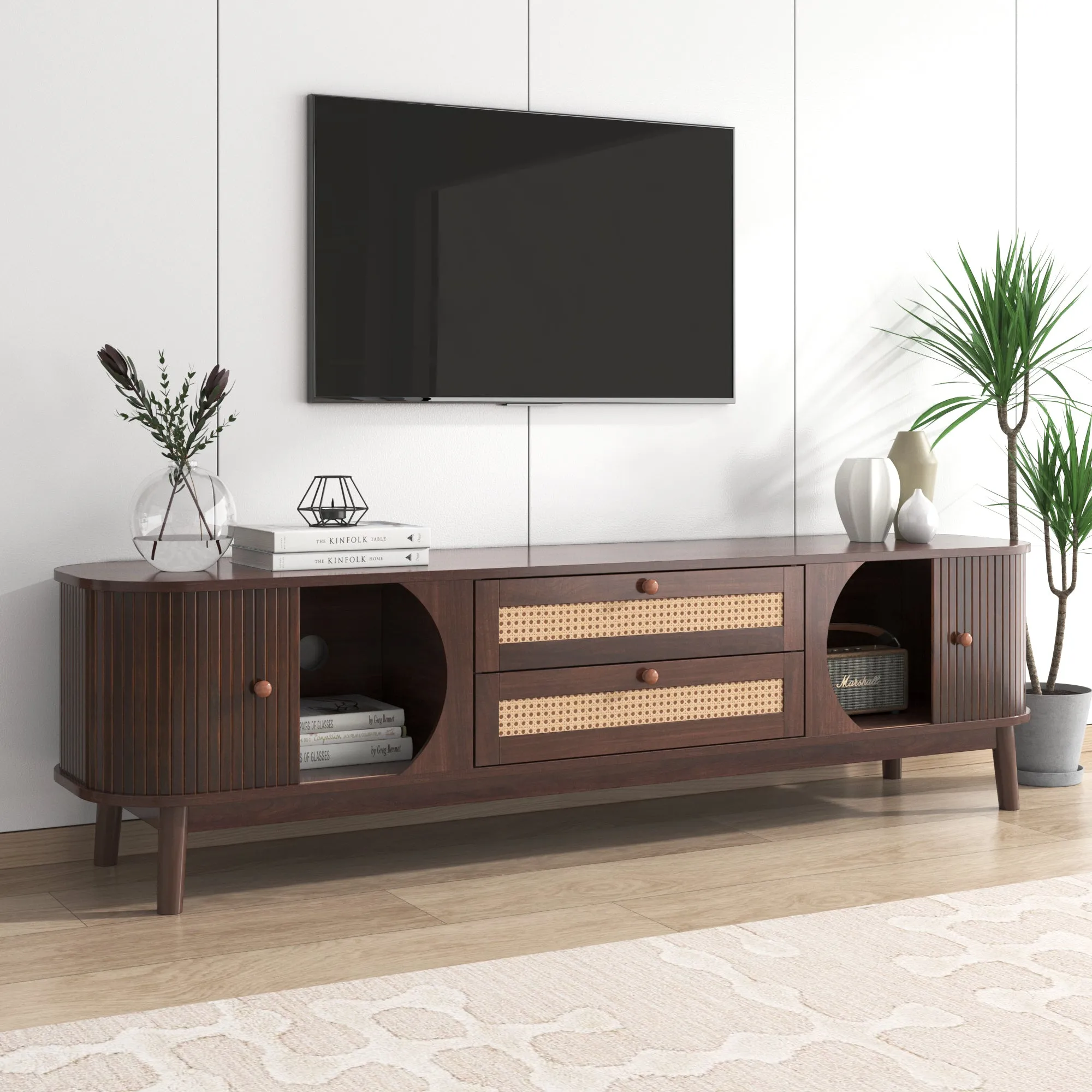 Modern Farmhouse Rattan TV Stand