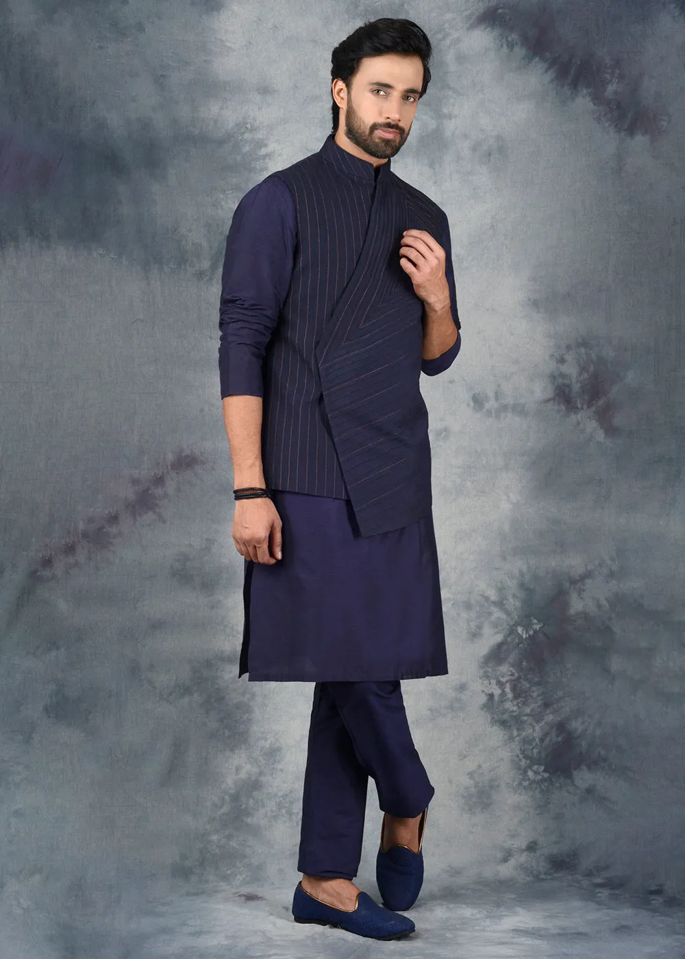 Navy Blue Bandhgala Jacket | Siddhesh Chauhan