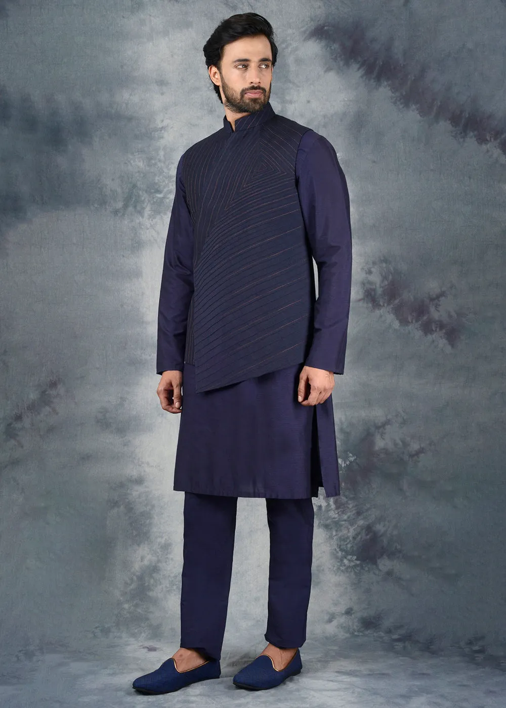 Navy Blue Bandhgala Jacket | Siddhesh Chauhan