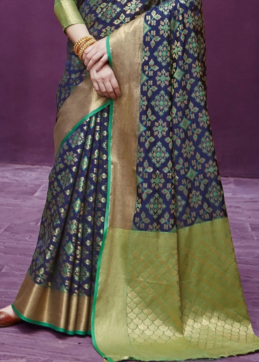 Navy Blue Woven Patola Silk Saree