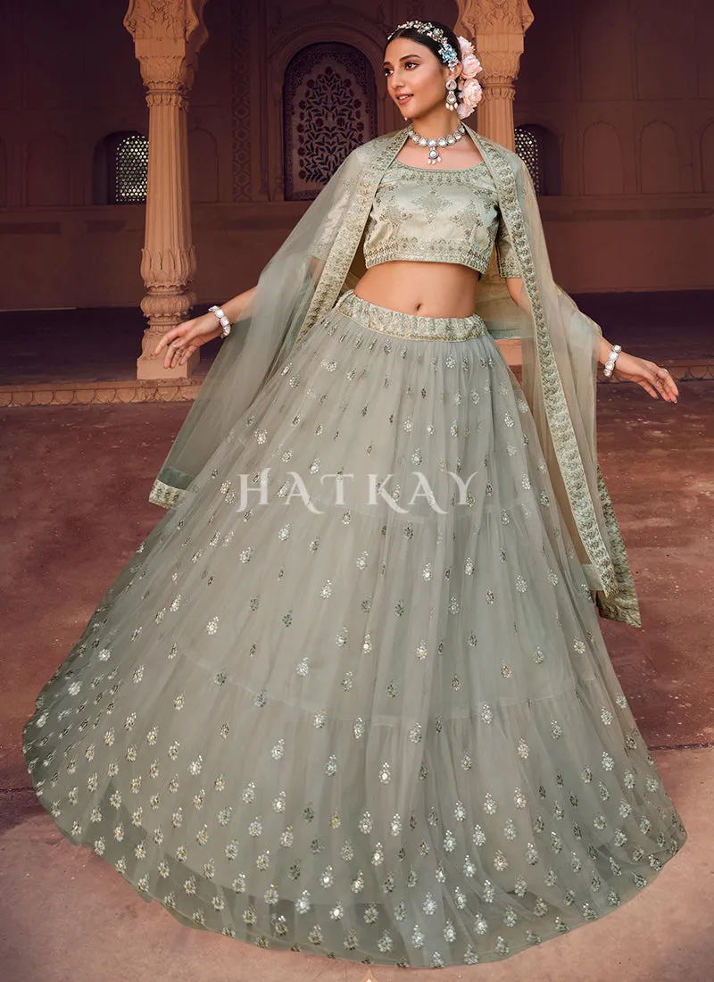 Olive Green Traditional Embroidered Wedding Lehenga Choli