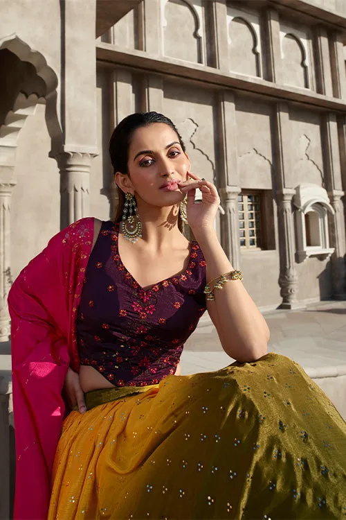 Olive Multi Color Georgette Embellished Mirror Work Lehenga Choli Collection