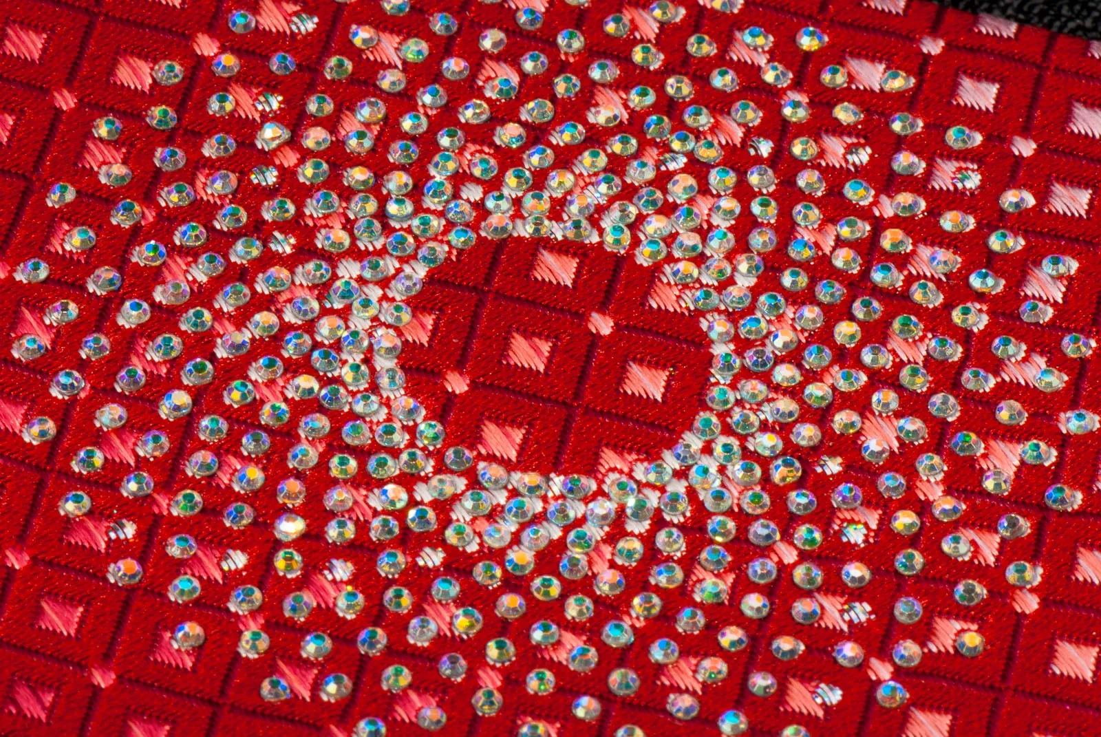 Pacco Rabanne Silk Neck Tie Red Checks With Circular Rhinestone Patterns