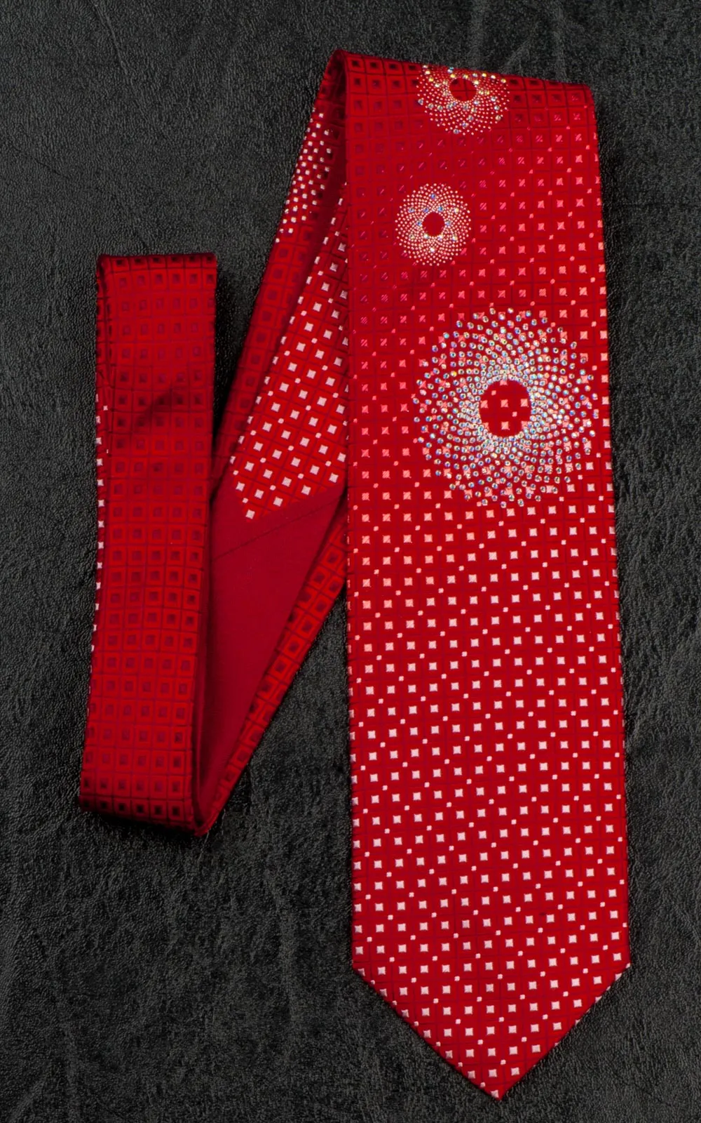 Pacco Rabanne Silk Neck Tie Red Checks With Circular Rhinestone Patterns