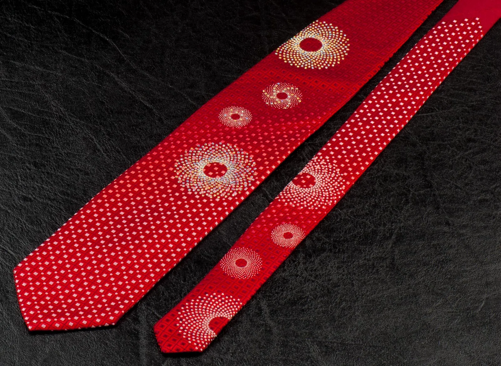 Pacco Rabanne Silk Neck Tie Red Checks With Circular Rhinestone Patterns
