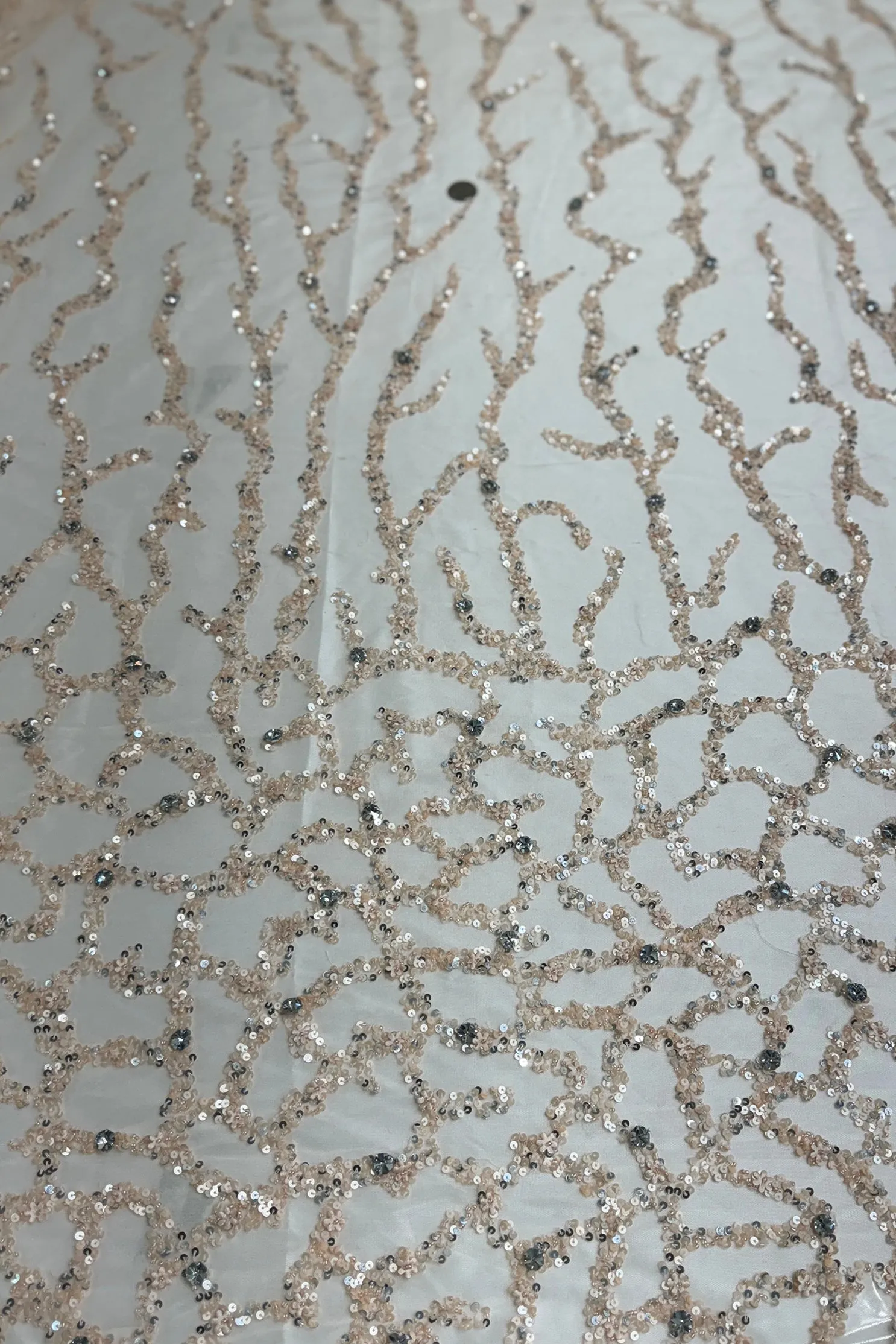 Peach Beading on Peach Tulle Embroidery