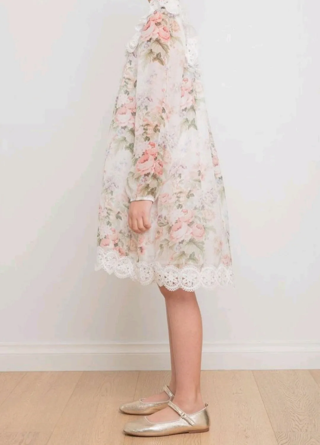 PETITE AMALIE "FLORAISON" SILK CHIFFON ROSE PRINT DRESS