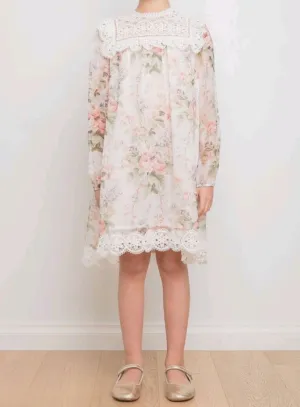 PETITE AMALIE "FLORAISON" SILK CHIFFON ROSE PRINT DRESS
