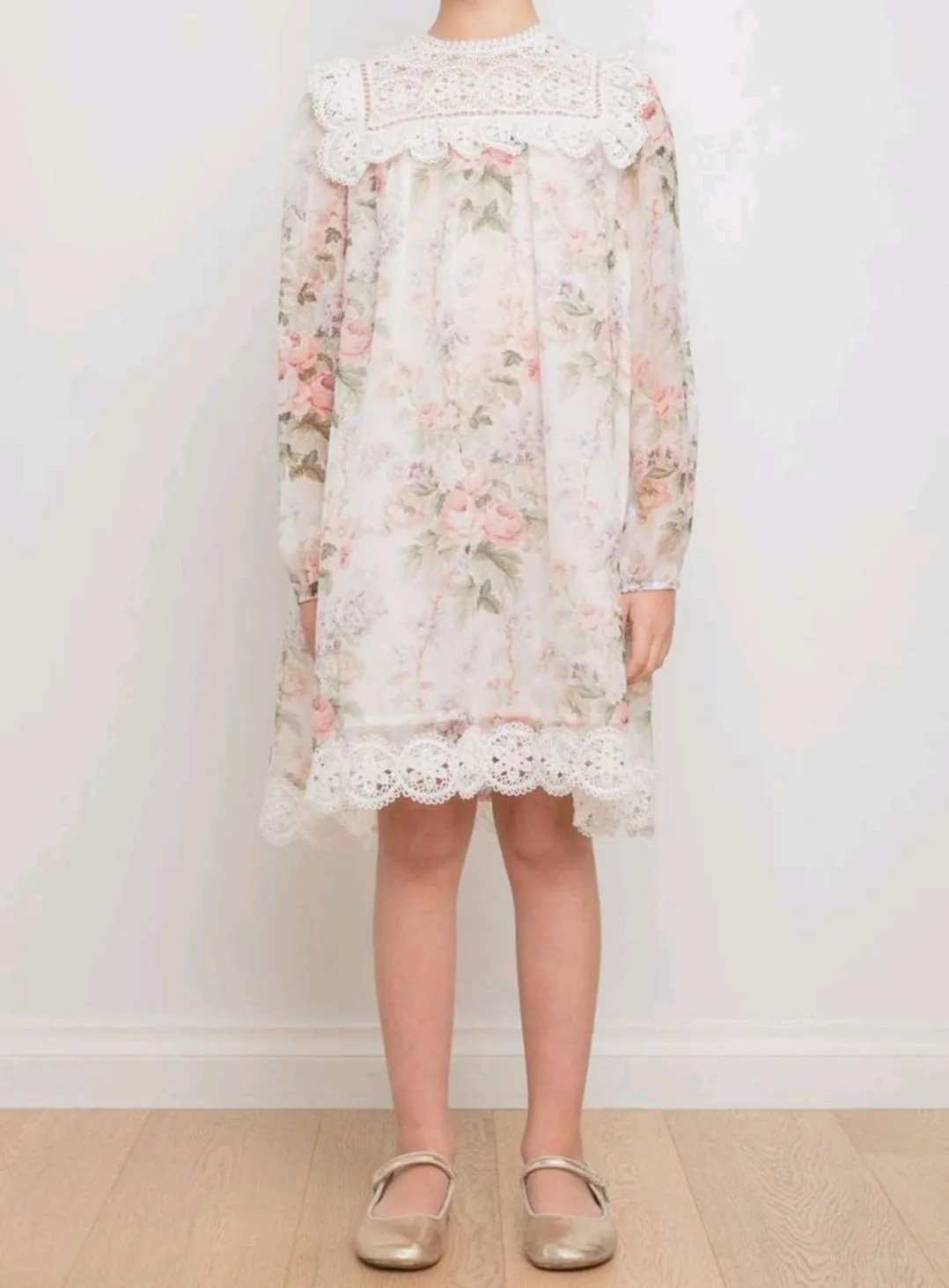 PETITE AMALIE "FLORAISON" SILK CHIFFON ROSE PRINT DRESS