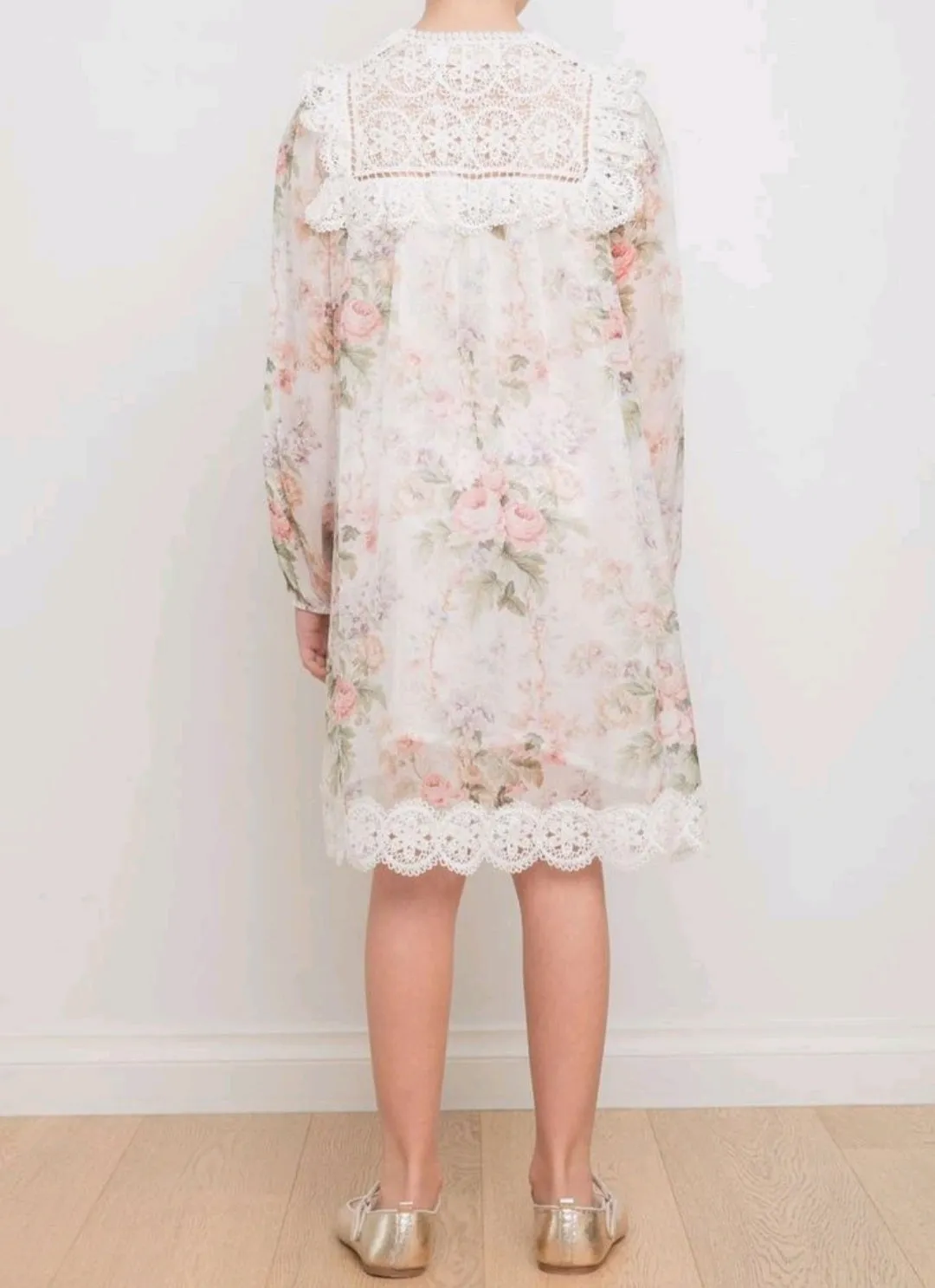 PETITE AMALIE "FLORAISON" SILK CHIFFON ROSE PRINT DRESS