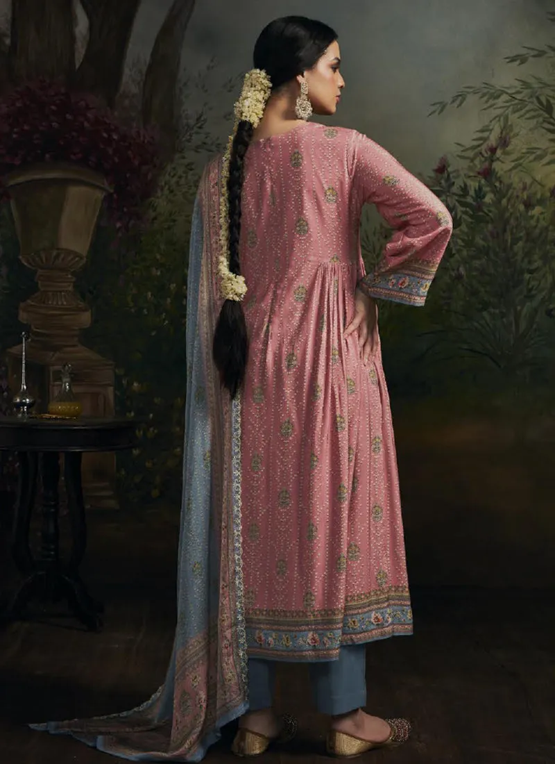 Pink And Blue Chikankari Embroidery Salwar Kameez Suit