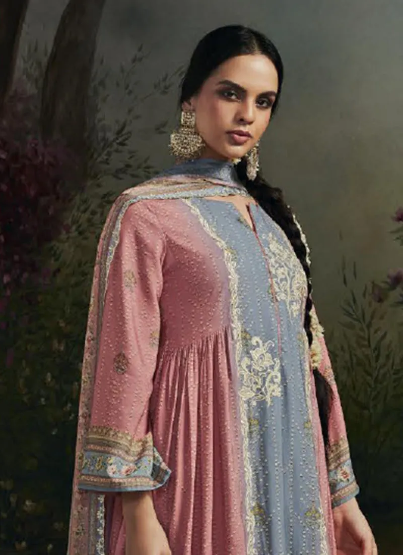 Pink And Blue Chikankari Embroidery Salwar Kameez Suit