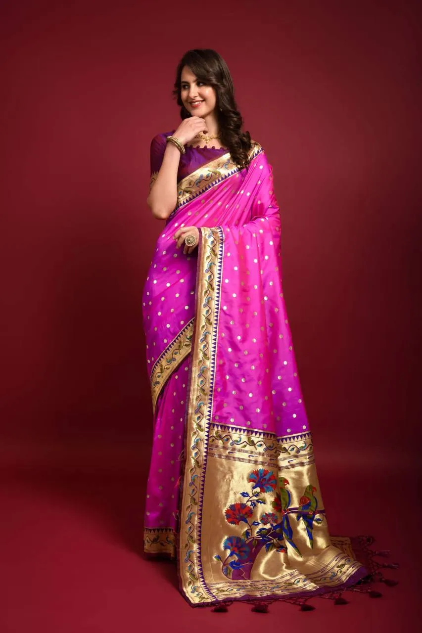 Pink Banarasi Soft Silk Paithani Saree