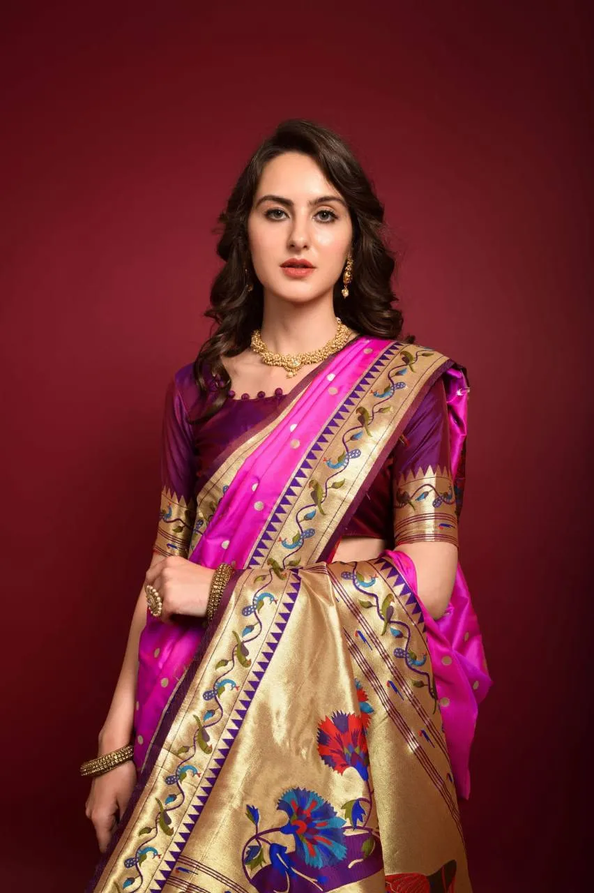 Pink Banarasi Soft Silk Paithani Saree