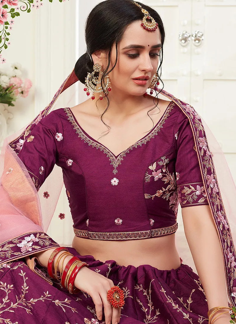 Plum Floral Embroidered Designer Lehenga Choli
