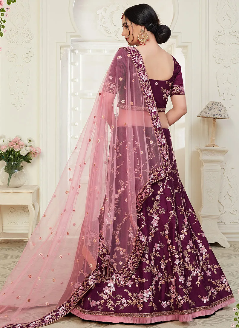Plum Floral Embroidered Designer Lehenga Choli