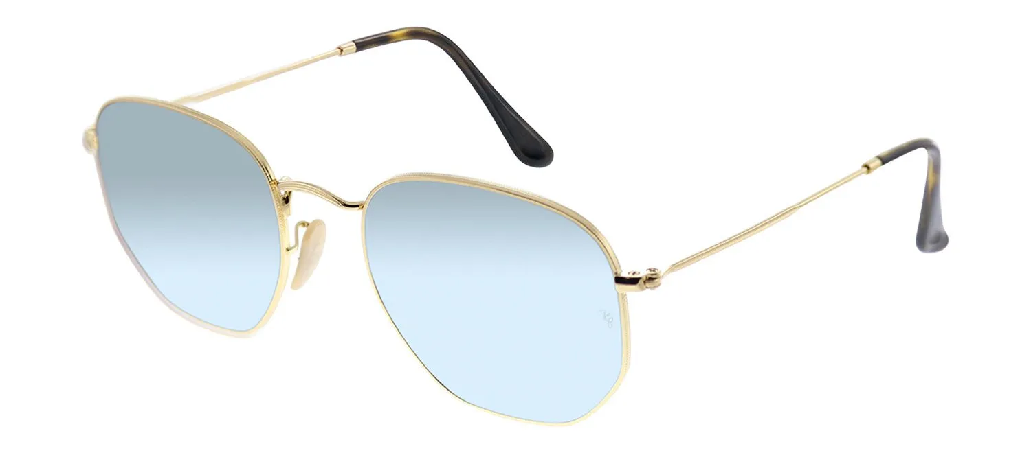 Ray-Ban Hexagonal RB 3548N 001/30 Geometric Metal Gold Sunglasses with Grey Flash Lens