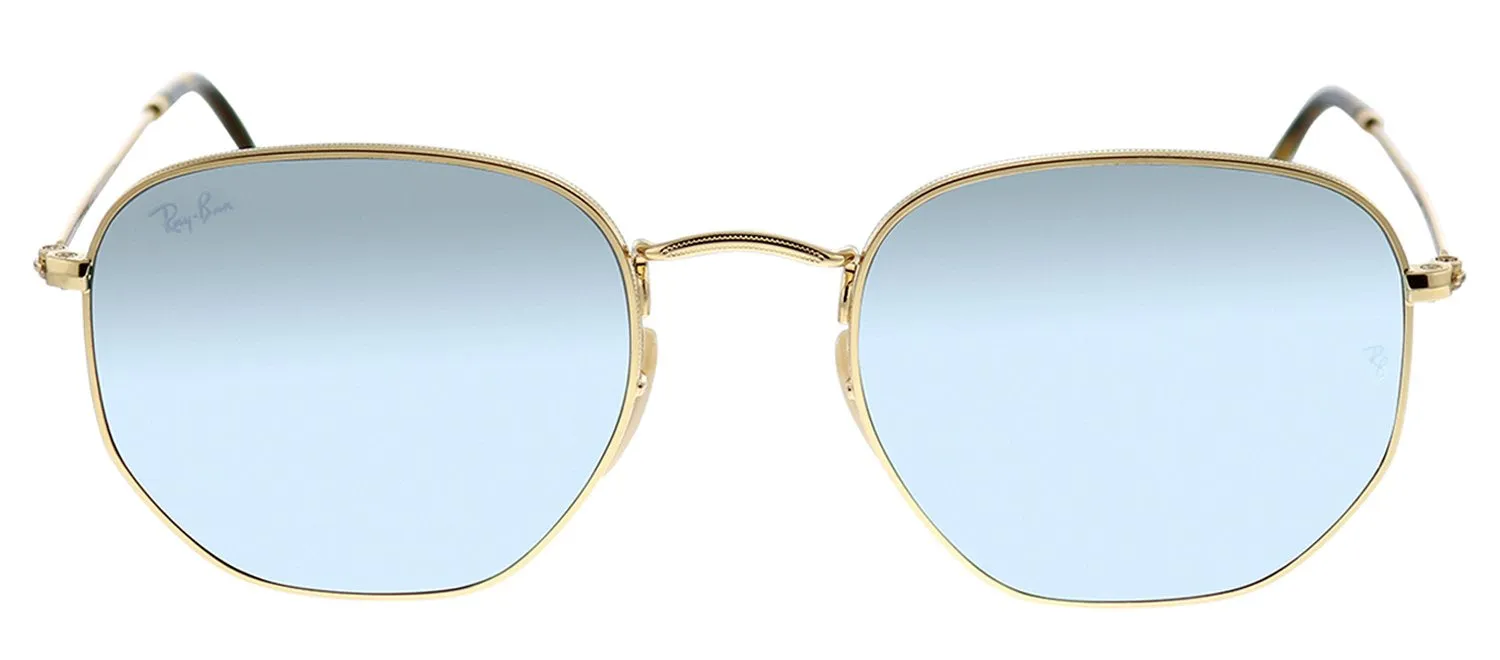 Ray-Ban Hexagonal RB 3548N 001/30 Geometric Metal Gold Sunglasses with Grey Flash Lens