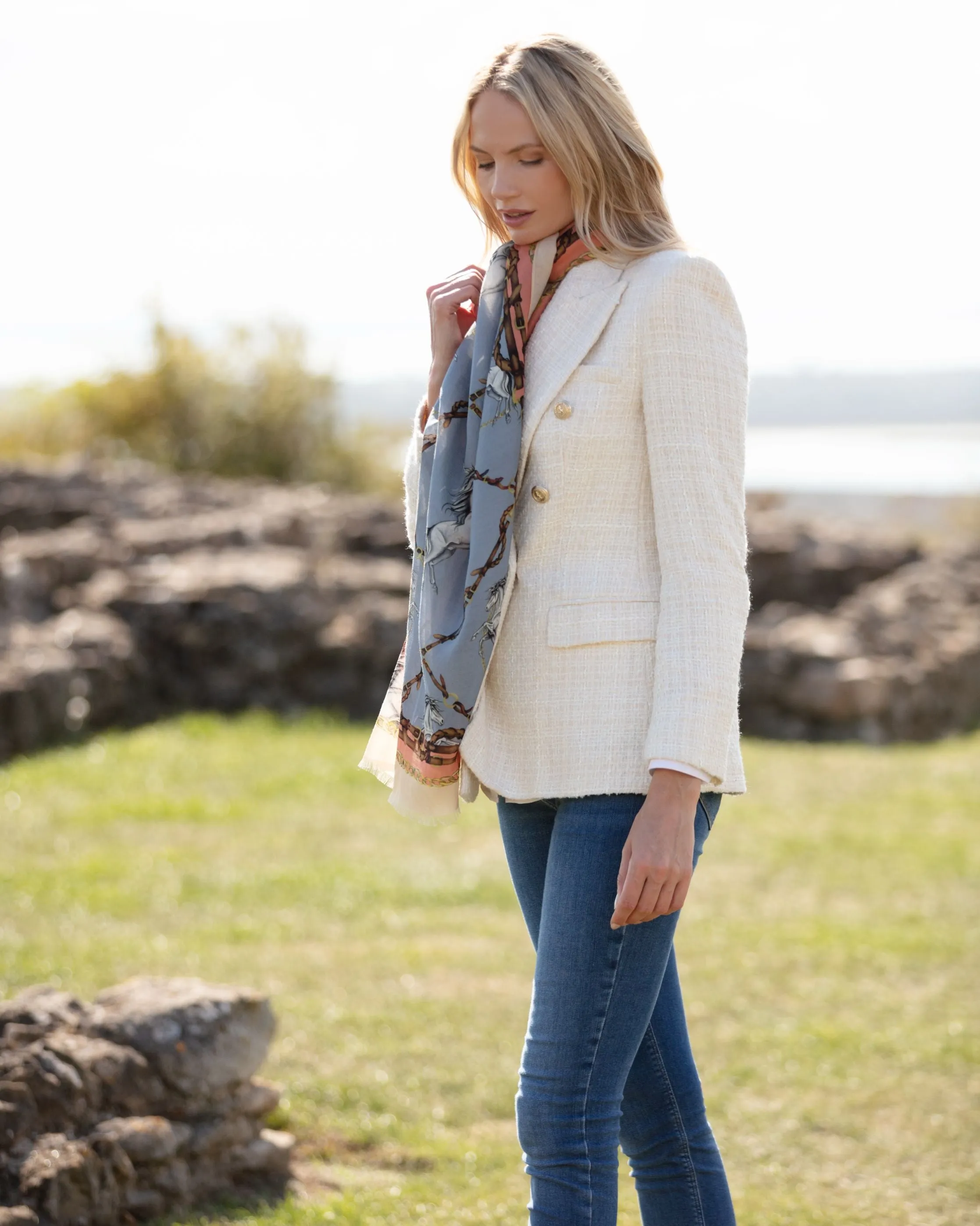 Rearing To Go Powder Blue and Rose Wool Silk Wrap
