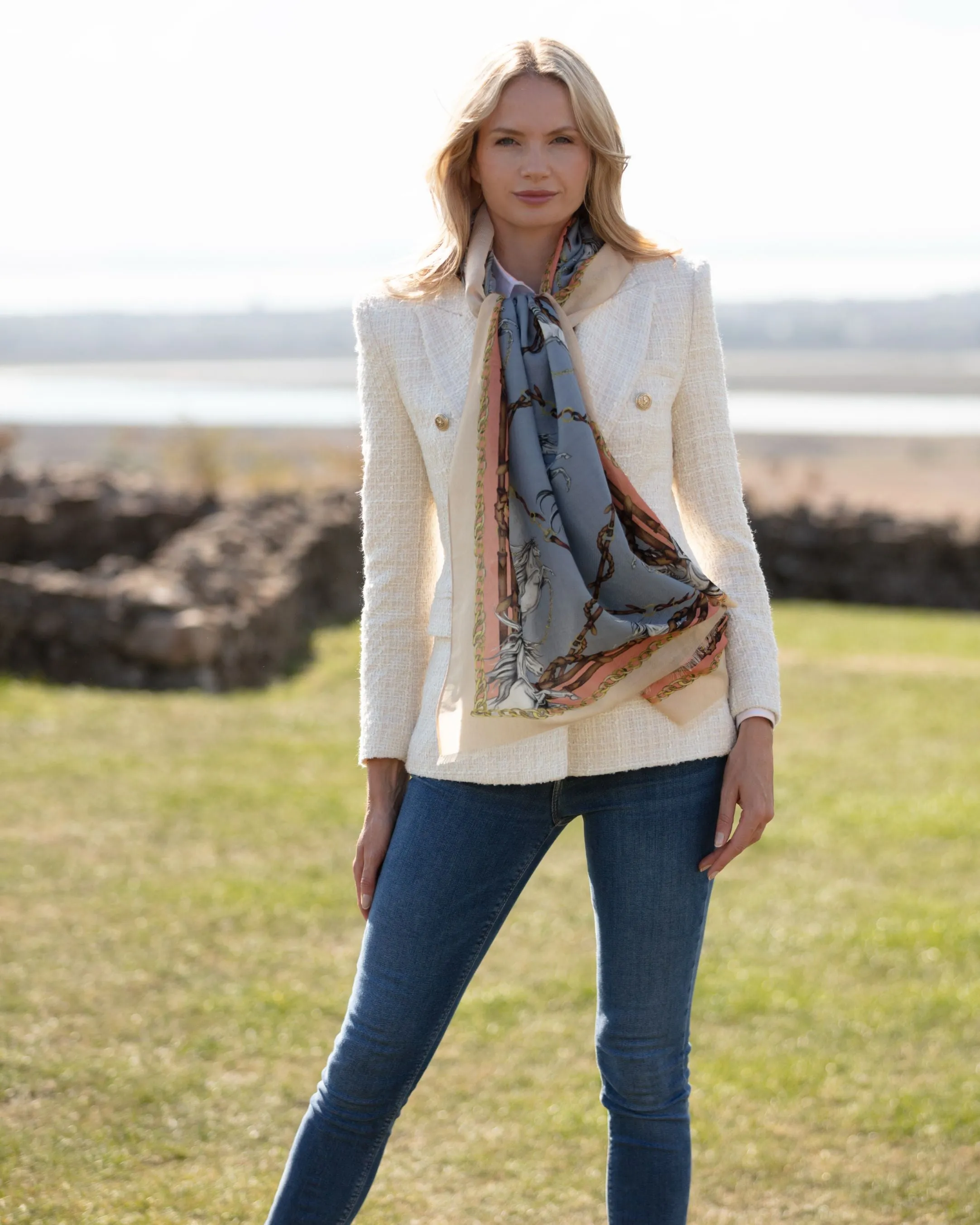 Rearing To Go Powder Blue and Rose Wool Silk Wrap