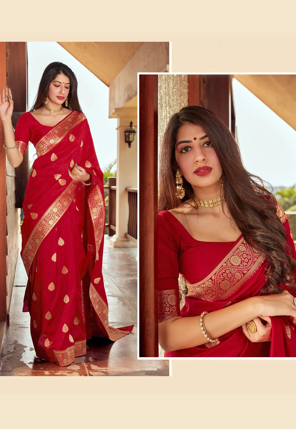Red Golden Jacquard Silk Saree
