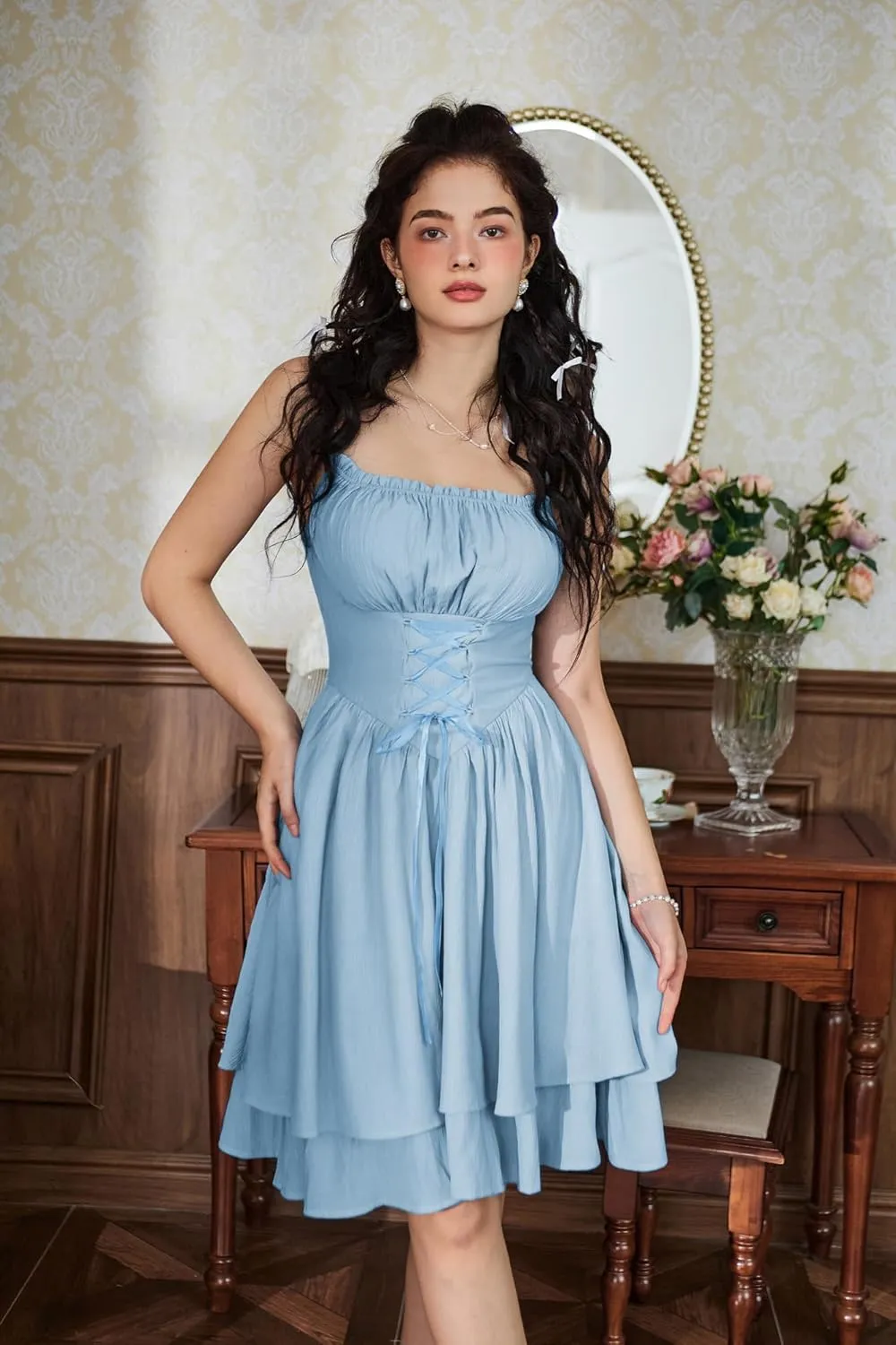 Scarlet Darkness Renaissance Dress Women Chiffon Spaghetti Strap Corset Dress