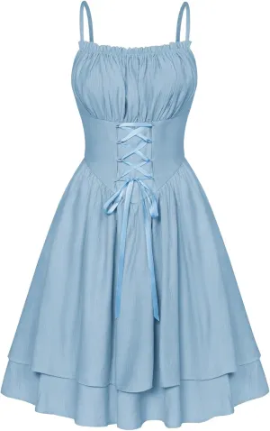 Scarlet Darkness Renaissance Dress Women Chiffon Spaghetti Strap Corset Dress