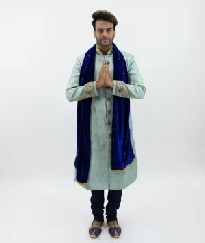 Silk  Embroidered Velvet Navy Blue Scarf