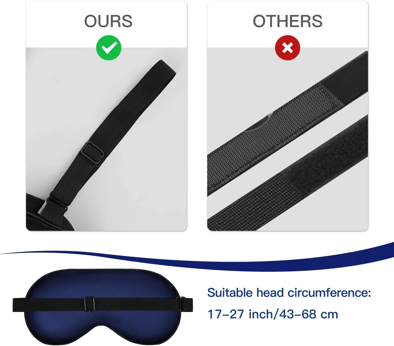 Silk Eye Mask with Adjustable Strap, Satin Blackout Sleeping Mask for Men&Women, Comfortable Blindfold Eyeshade for Night Sleep(Blue)