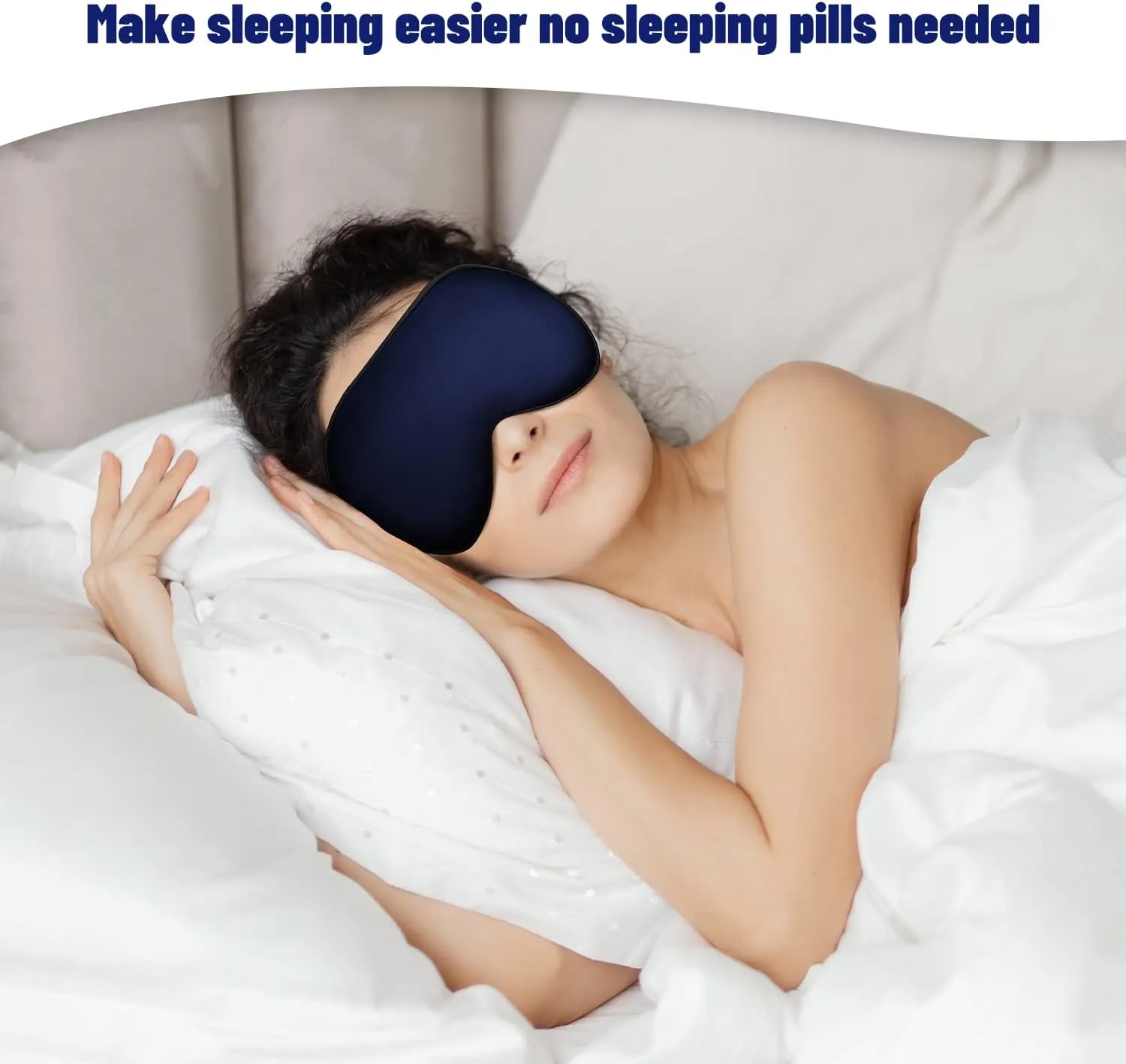 Silk Eye Mask with Adjustable Strap, Satin Blackout Sleeping Mask for Men&Women, Comfortable Blindfold Eyeshade for Night Sleep(Blue)
