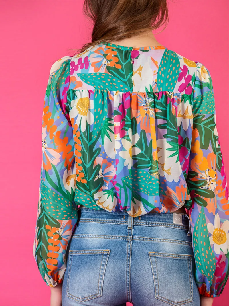 Silk Print Gathering Blouse