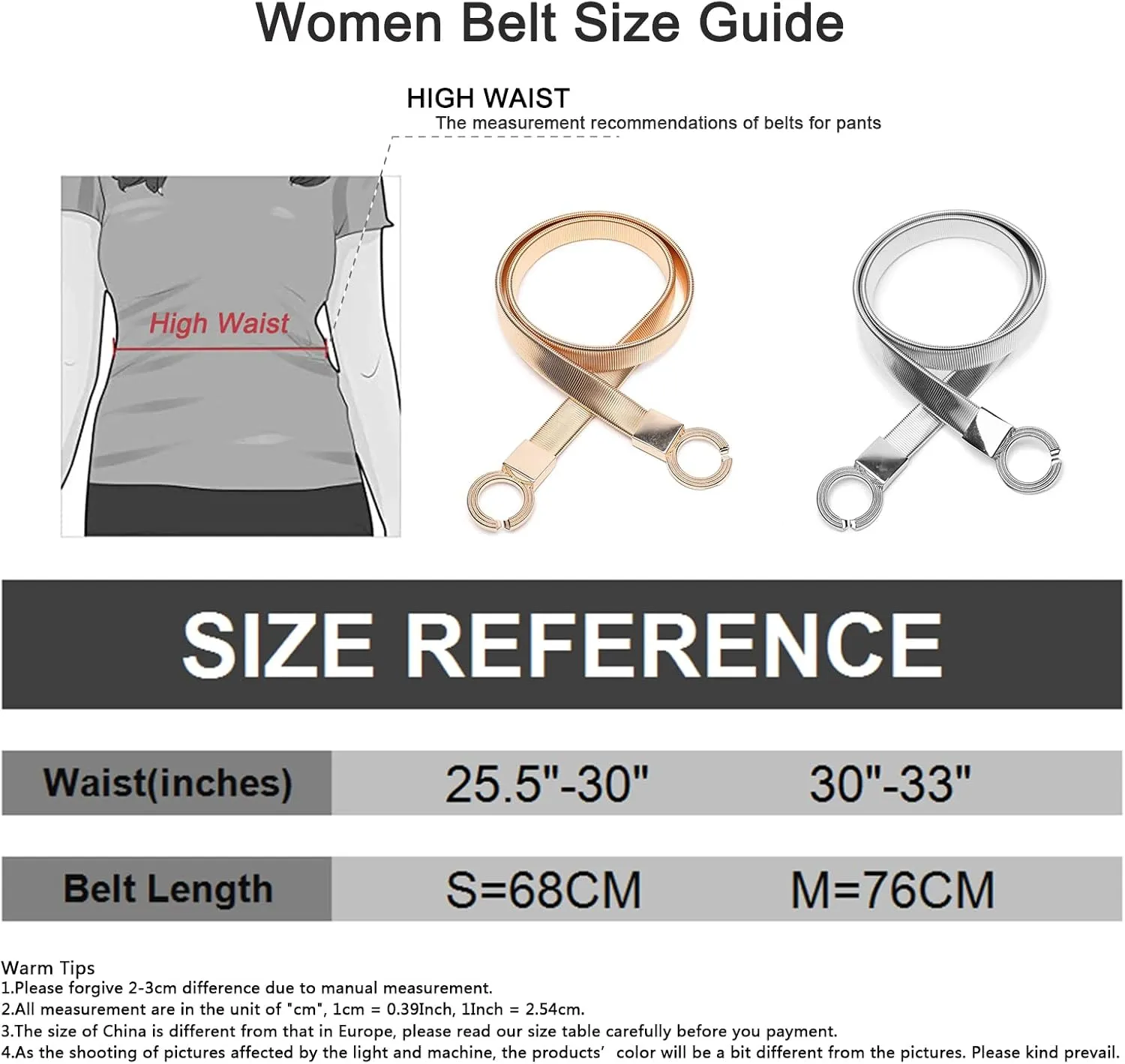Skinny Waist Belt of Women Elastic Metal Stretch Chain Belt Gold and Silver