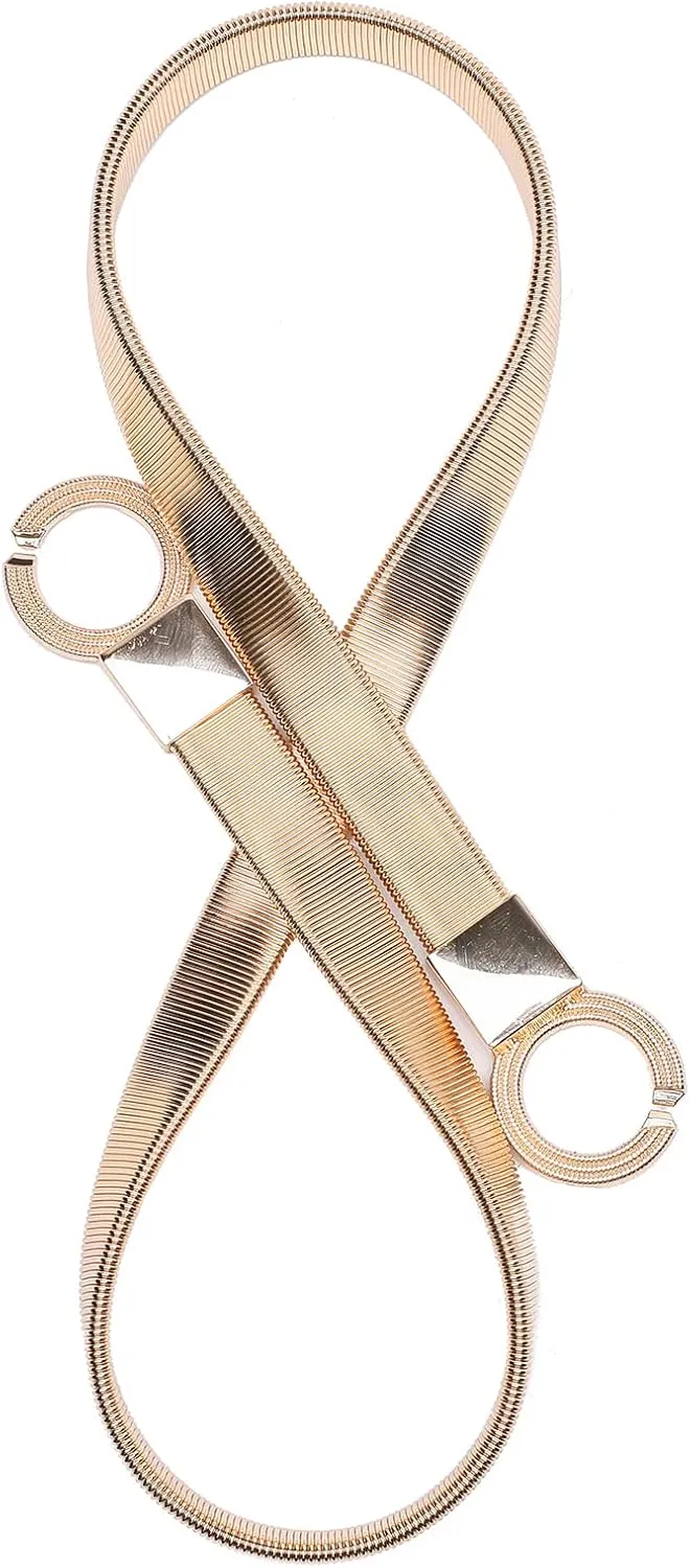 Skinny Waist Belt of Women Elastic Metal Stretch Chain Belt Gold and Silver