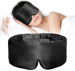 Soft Satin Silk Sleep Mask,Upgrade Nose Bridge Design for Instant Blackout Effect Eye Mask for Women and Men, Silky Sleeping Mask for Side Sleepers with Adjustable Strap- Black