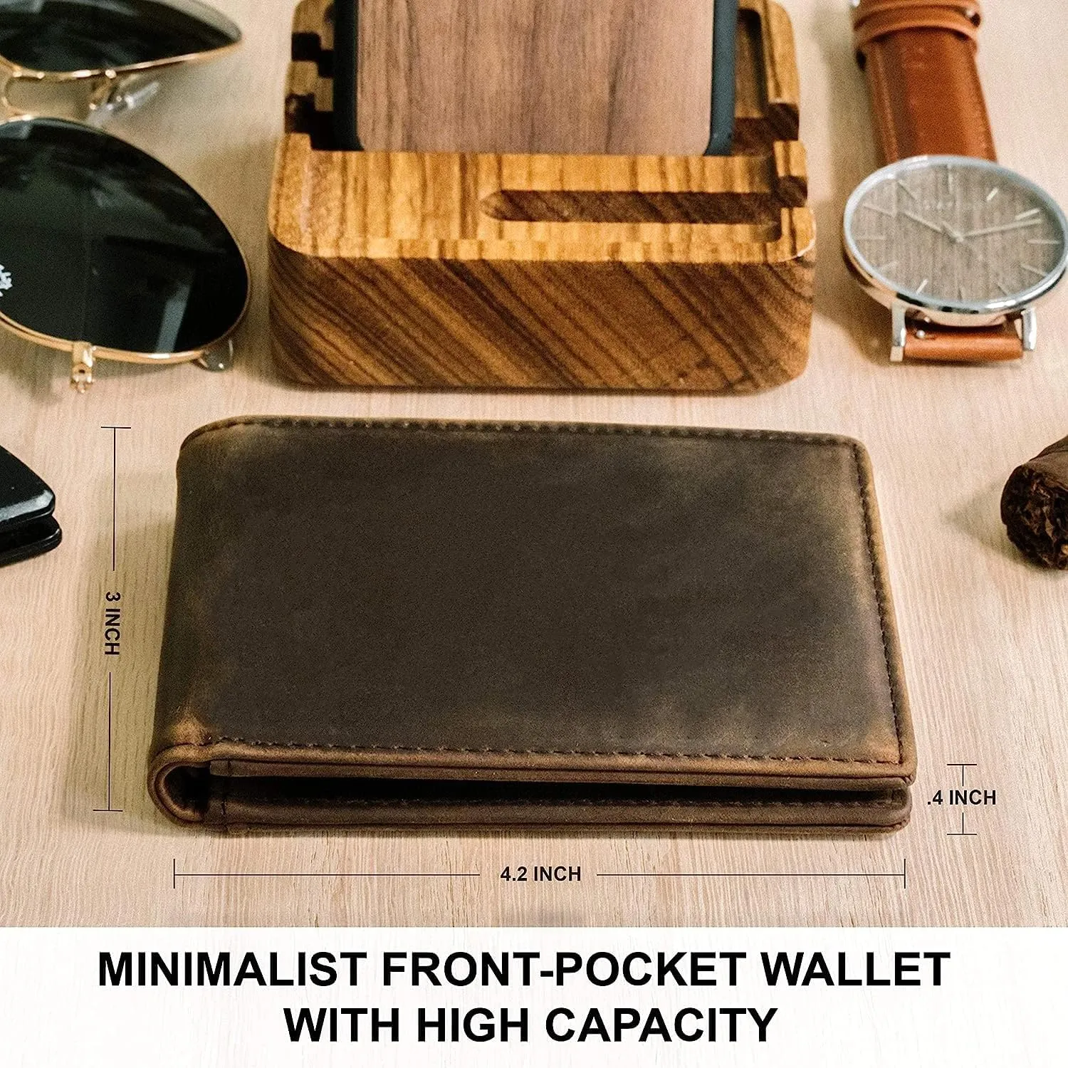 STAY FINE Minimalist Wallet for Men RFID Leather Bifold Slim Billfold with ID and Card Slots