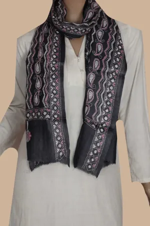Striped Paisley Patterns Kantha Silk Stole