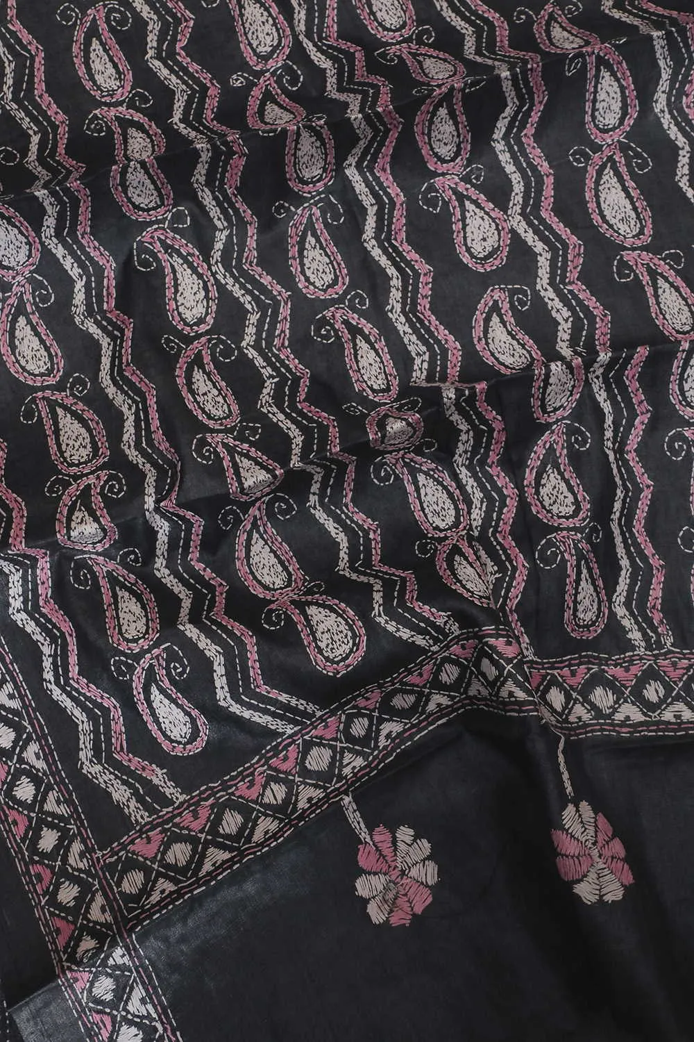 Striped Paisley Patterns Kantha Silk Stole