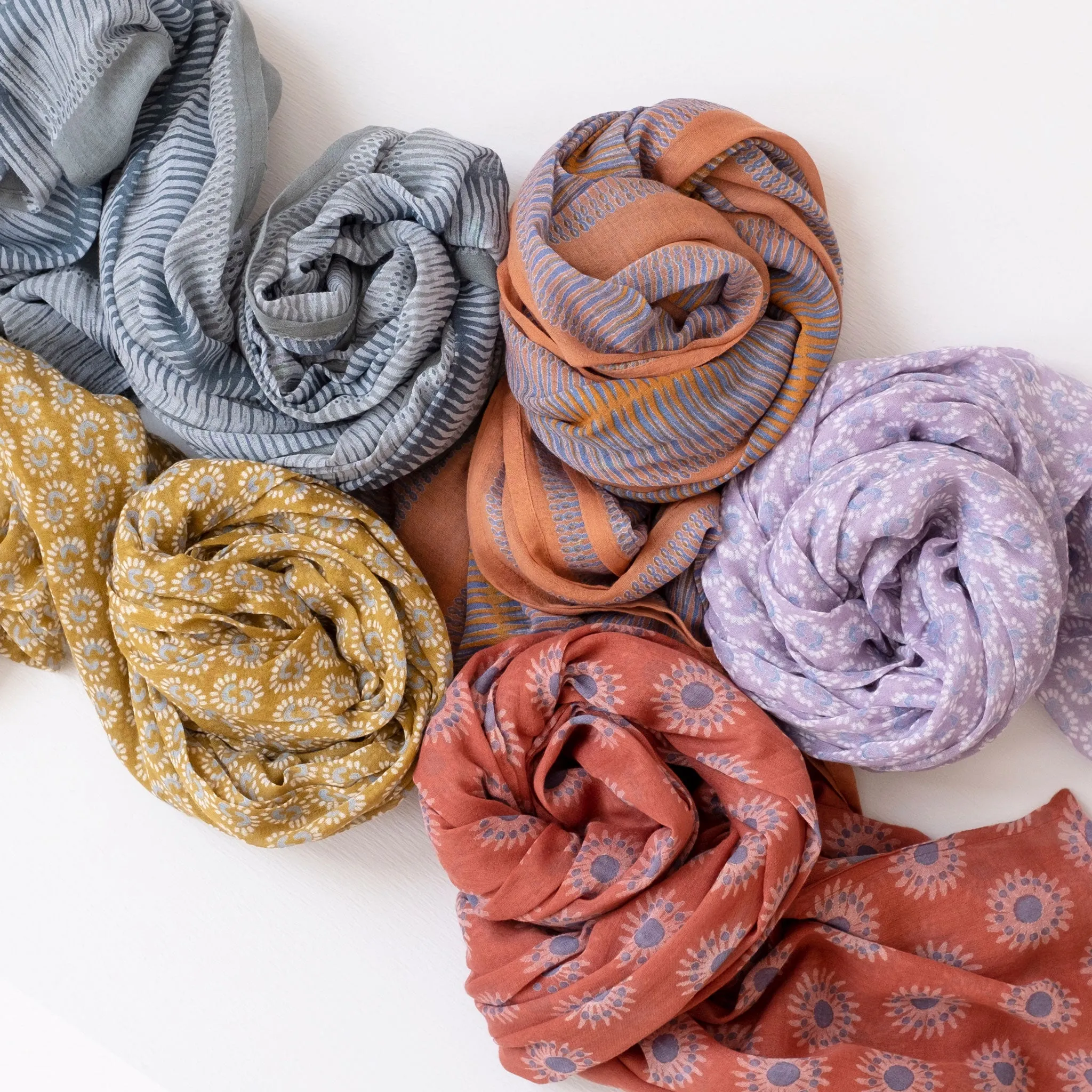 Sunburst Dark Honey Block Printed Scarf