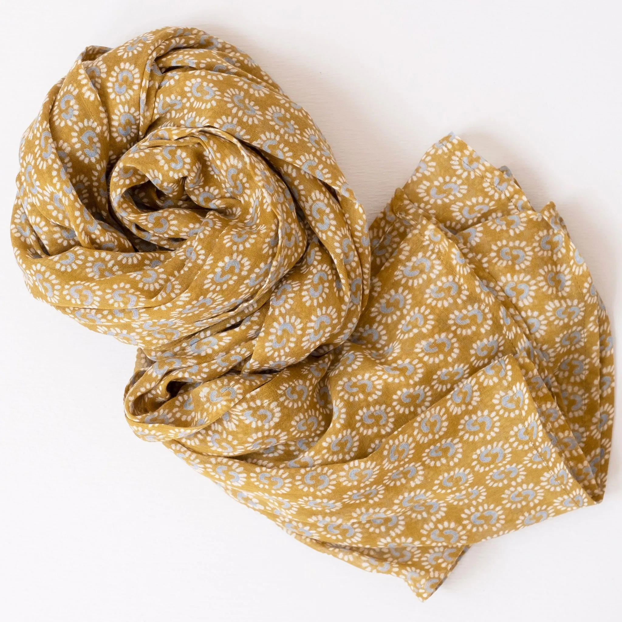 Sunburst Dark Honey Block Printed Scarf
