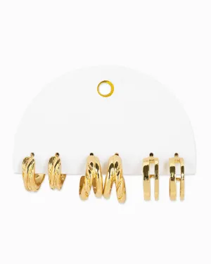 Textured Double Gold Huggie Hoop Set
