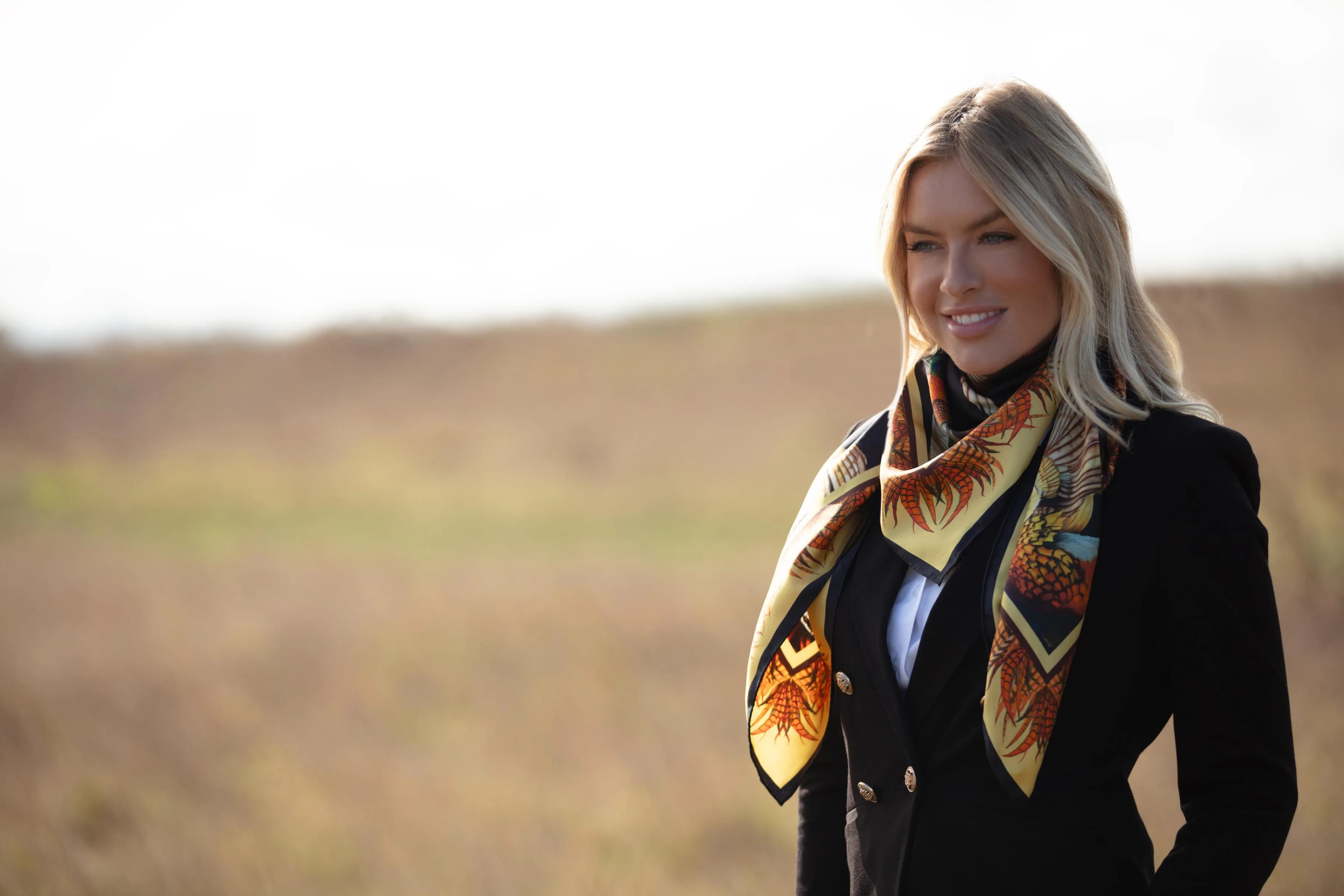 Turf War Black and Gold Pheasant Large Square Silk Scarf