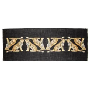 Twin Leopard Black Wool Silk Scarf