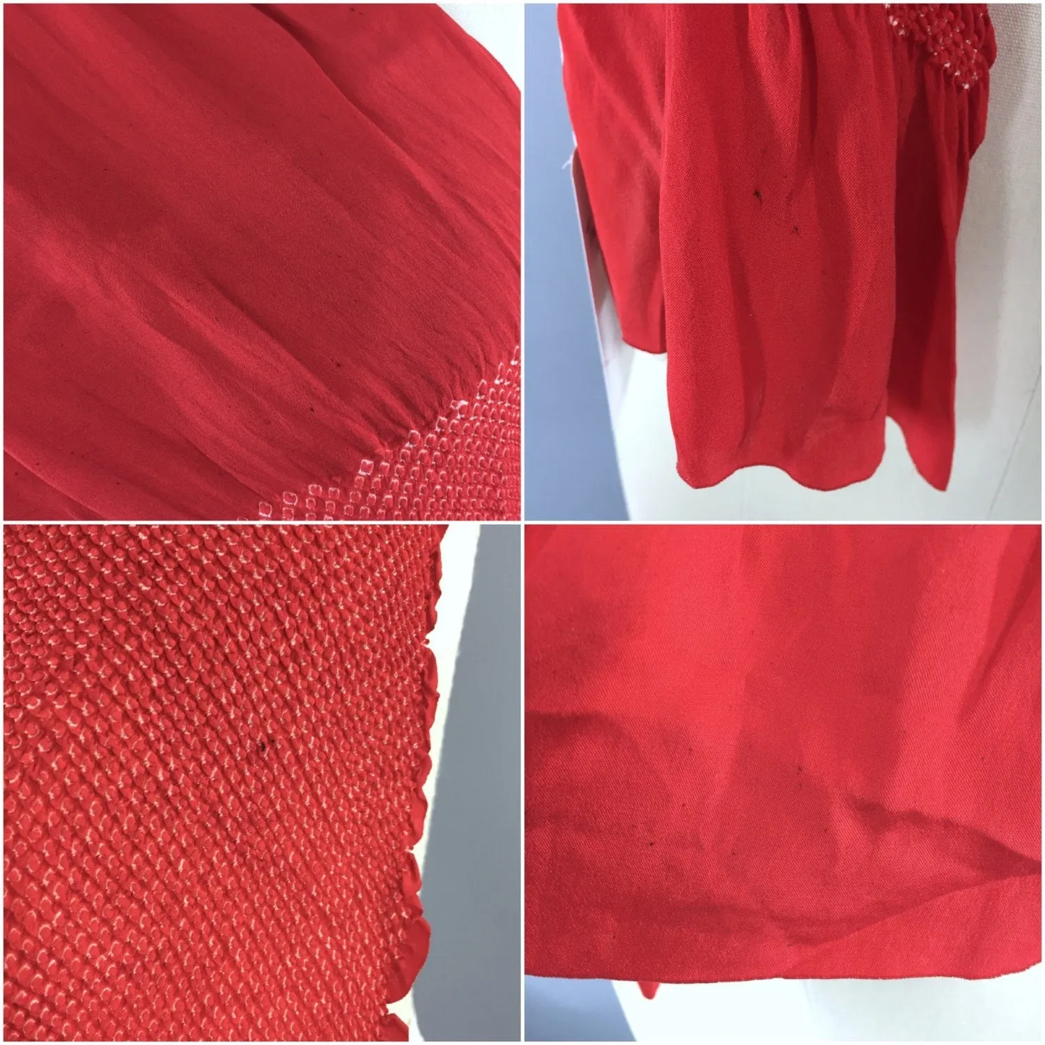 Vintage 1960s Silk Kimono Obiage Scarf with Red & White Shibori Pattern