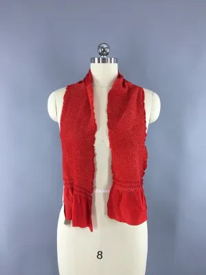 Vintage 1960s Silk Kimono Obiage Scarf with Red & White Shibori Pattern