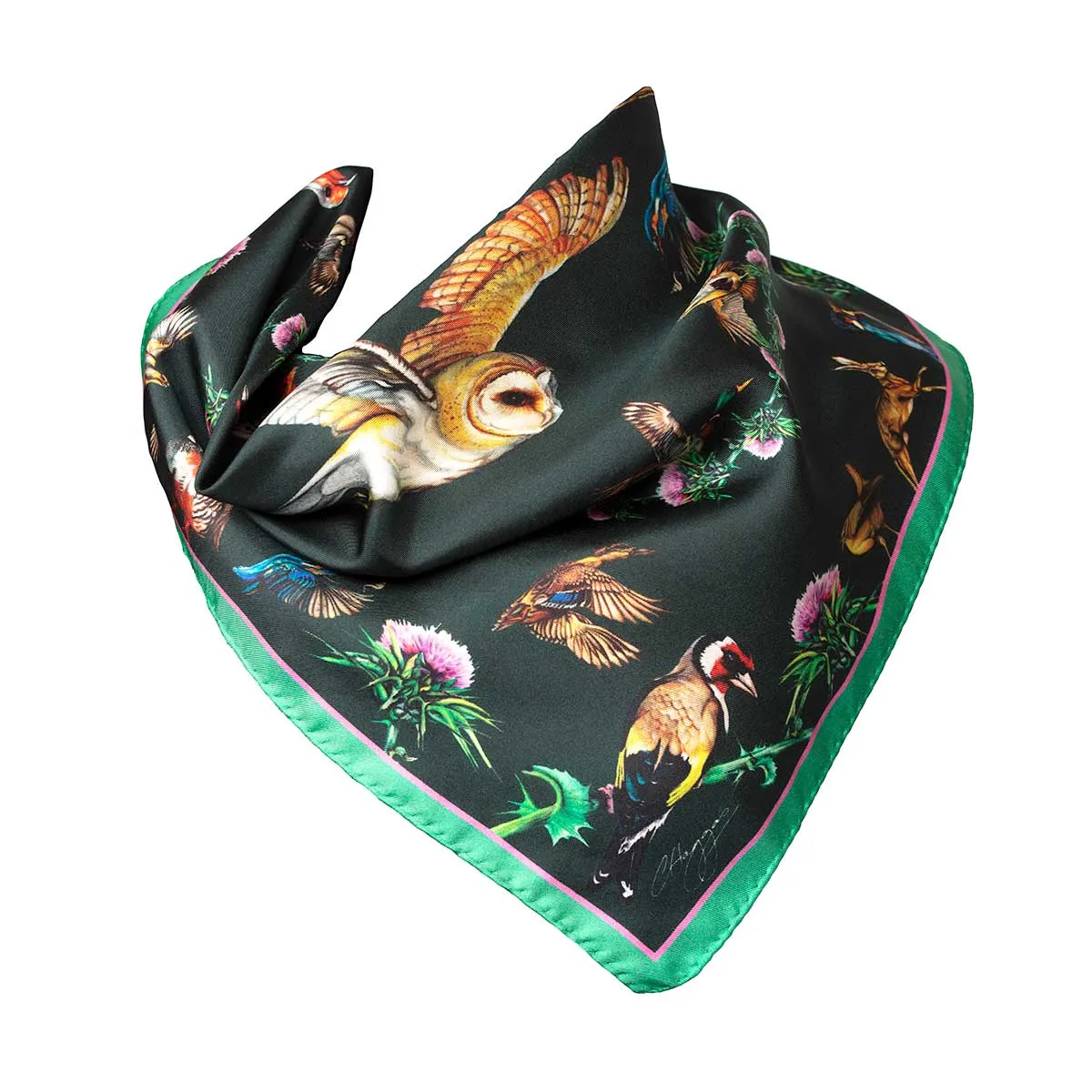 Walk On The Wild Side Forest Green Medium Square Silk Scarf