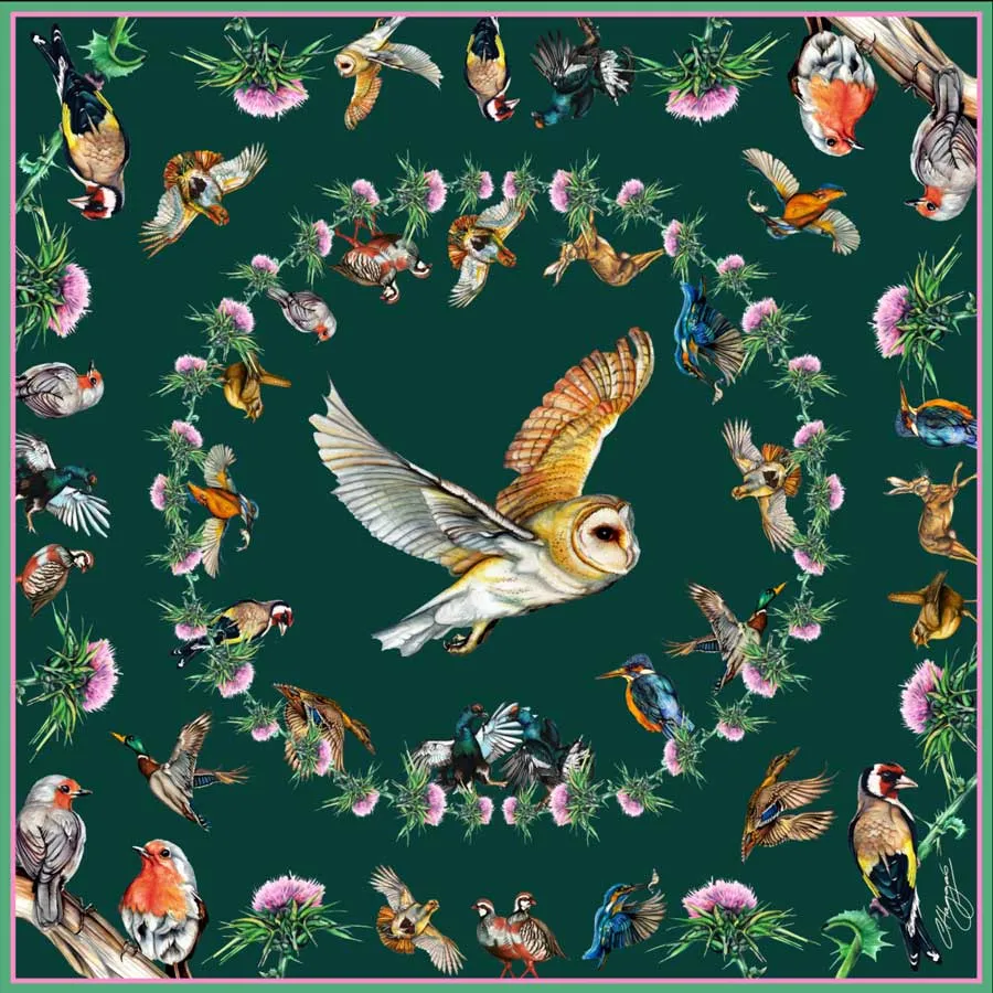 Walk On The Wild Side Forest Green Medium Square Silk Scarf