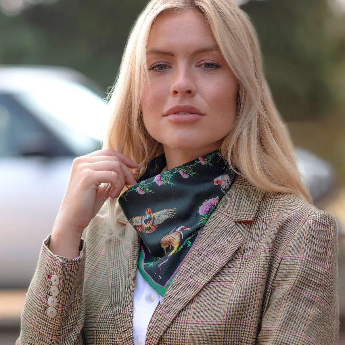 Walk On The Wild Side Forest Green Medium Square Silk Scarf