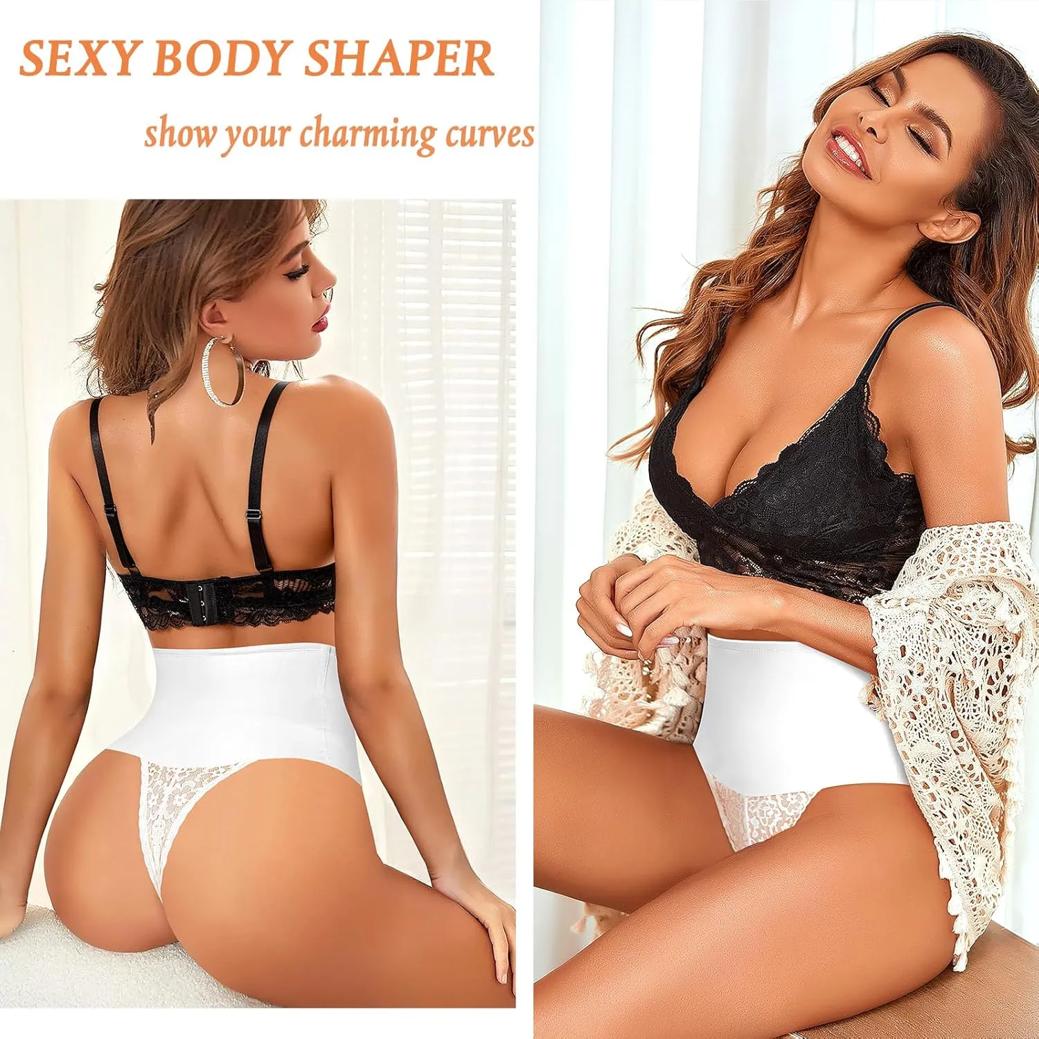 Werena Tummy Control Thong Shapewear for Women Mid High Waisted Body Shaper Underwear Lace Shaping Thong Girdle Panties